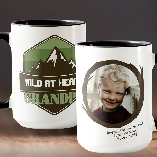 Taza Wild at Heart Personalized Photo Gift (Wild at Heart Camo Outdoor Adventurer Personalized Mug. Available in a variety of colors and styles!)