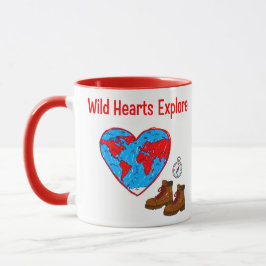 Taza Wild Hearts Explore Map and Hiking Boots Art