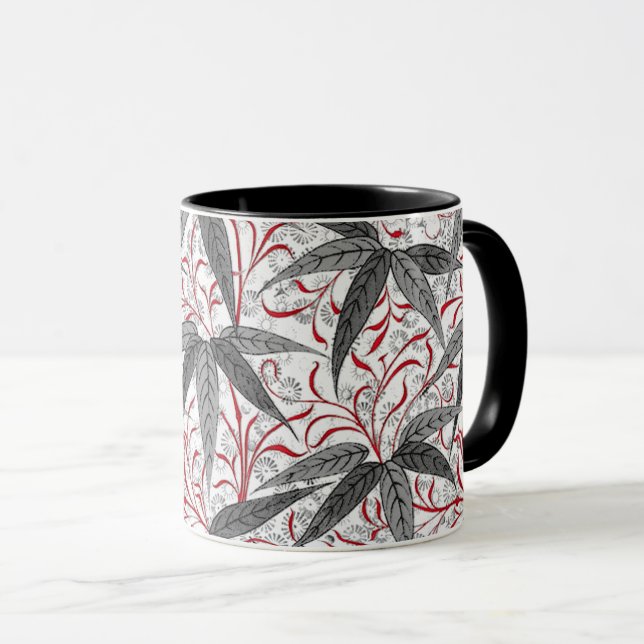 Taza William Morris Impresión de bambú, gris y blanco (Anverso derecho)
