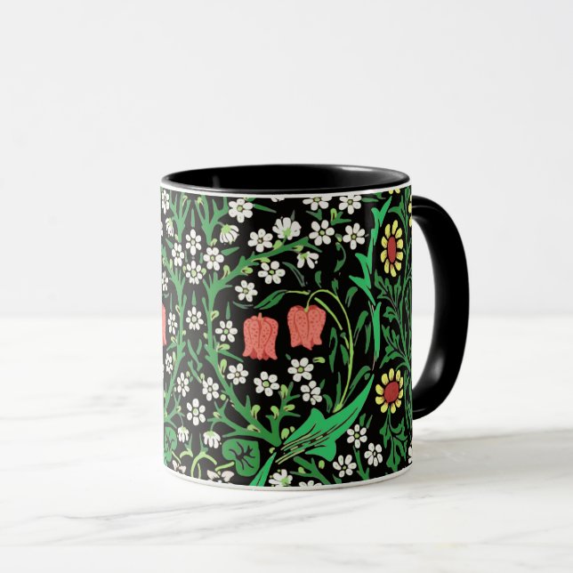 Taza William Morris Jacobean Floral, fondo negro (Anverso derecho)