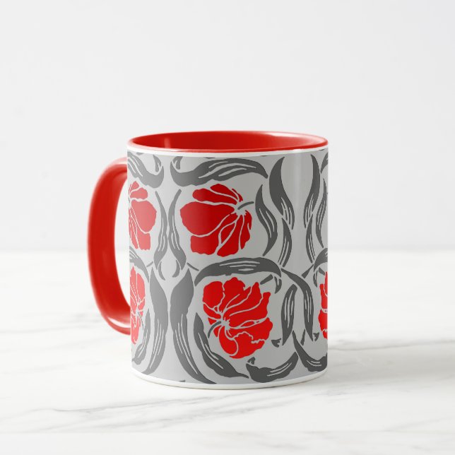 Taza William Morris Pimpernel, gris plateado y rojo (Anverso izquierdo)
