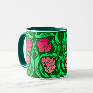 Taza William Morris Pimpernel, rosa de coral y verde