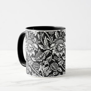 Taza William Morris Sunflower, negro, blanco y gris