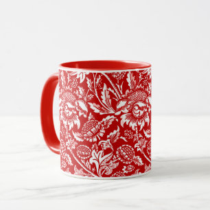 Taza William Morris Sunflower, rojo profundo y blanco