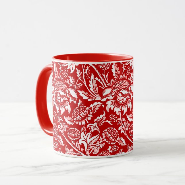 Taza William Morris Sunflower, rojo profundo y blanco (Anverso izquierdo)