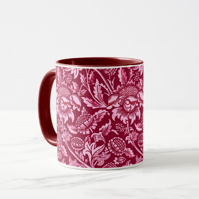 Taza William Morris Sunflowers, Borgoña y Rosa (Anverso izquierdo)