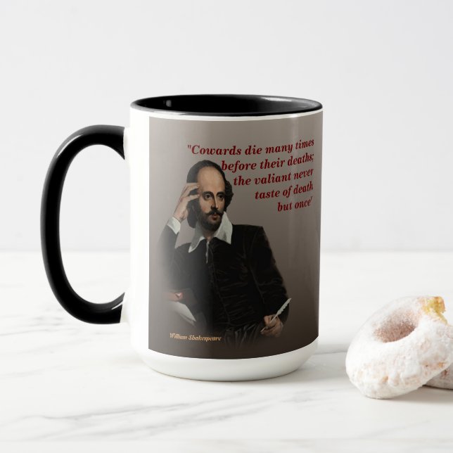 Taza William Shakespeare Cita Sobre Cobardes Y Muerte (Con donut)