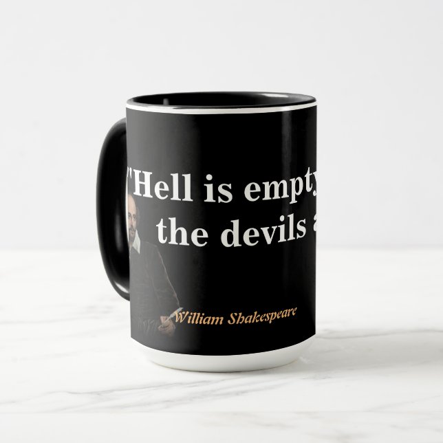 Taza William Shakespeare Cita Sobre Infierno Y Diablos (Anverso izquierdo)