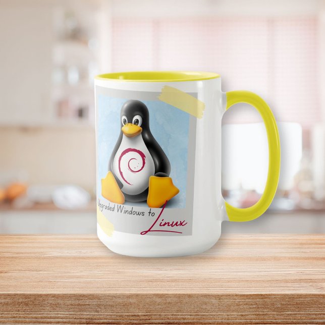 Taza Windows Debian Linux Tux actualizado (Upgraded Windows Debian Linux Tux Mug)