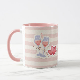Taza Wine Glass & Heart Pattern – Cute Pastel Love Illu
