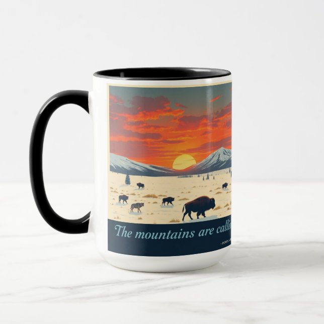 Taza Winter Lamar Valley: Yellowstone Wolves & Bison (Izquierda)