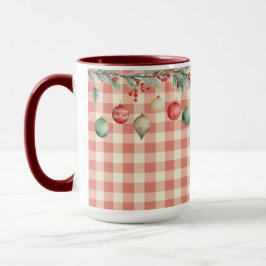Taza Winter Red Christmas gingham with ornaments