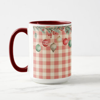 Taza Winter Red Christmas gingham with ornaments
