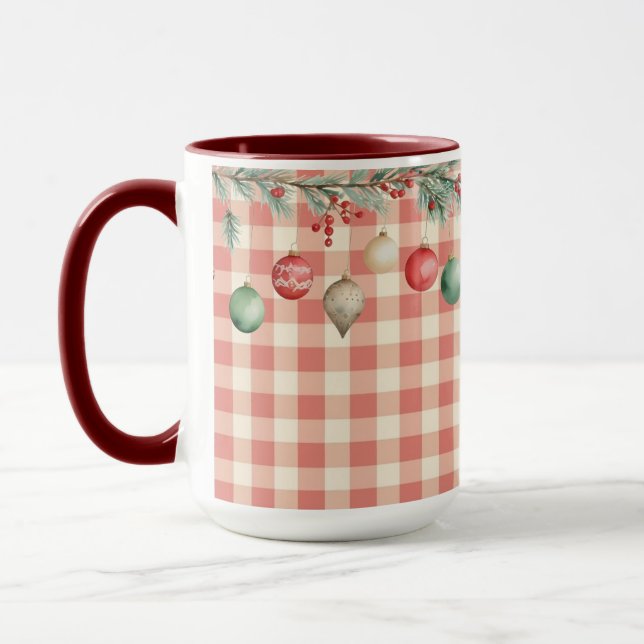 Taza Winter Red Christmas gingham with ornaments (Izquierda)