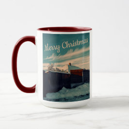 Taza Winter Snow Scene Teal Sky Retro Landscape