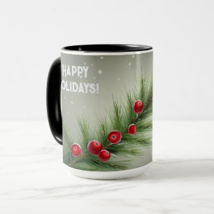 Taza Winter Wonderland Evergreen Pine & Red Berries Mug