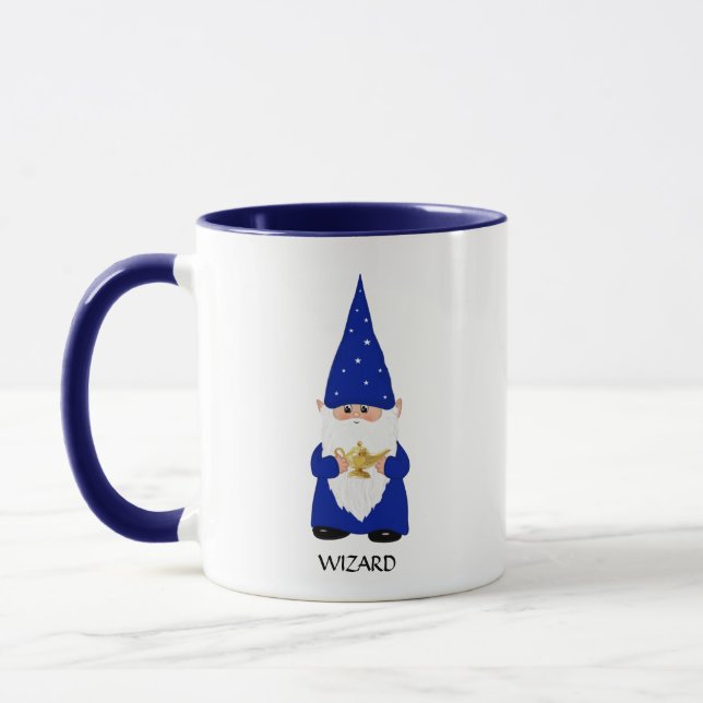 Taza Wise Gnome vestido de azul con lámpara (Izquierda)