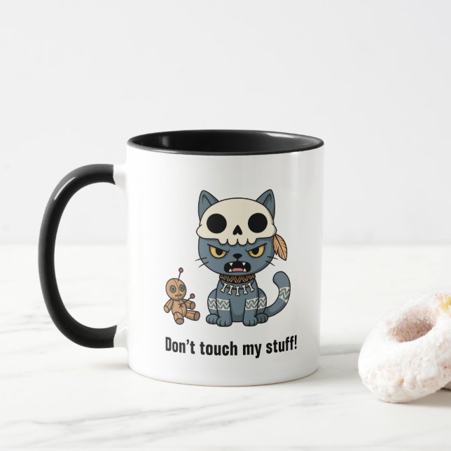 Taza Witch Cat Voodoo Doll Custom Text (Con donut)