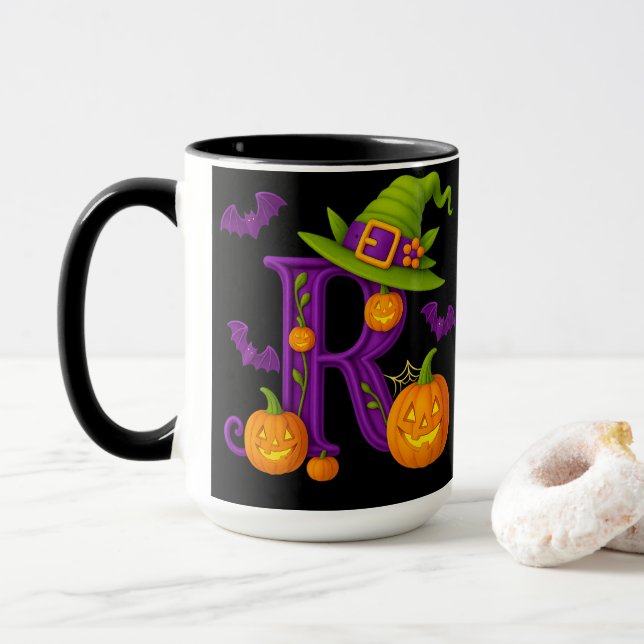 Taza Witchy Halloween Inicial "R" Mug (Con donut)