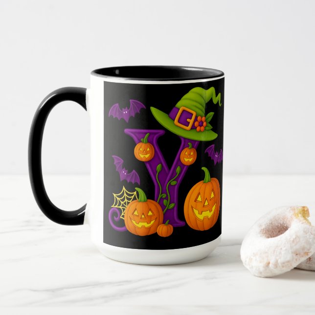 Taza Witchy Halloween Inicial "Y" Mug (Con donut)