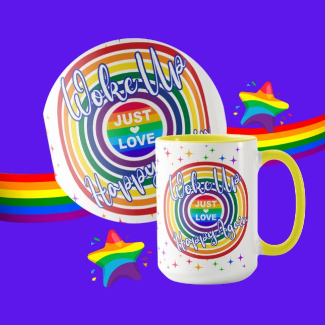 Taza Woke Up Happy Again Rainbow with Stars (Subido por el creador)