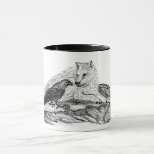 Taza Wolf and Raven - Diseño en blanco y negro