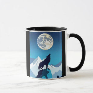 Taza Wolf Howling en la luna llena