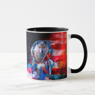 Taza Wolf y Dreamcatcher pintando la bandera de Estados