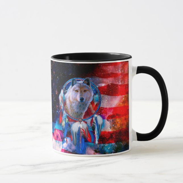 Taza Wolf y Dreamcatcher pintando la bandera de Estados (Derecha)