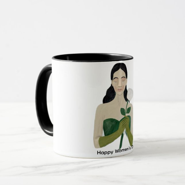 Taza Woman with White Rose Mug – Aesthetic Green (Anverso izquierdo)