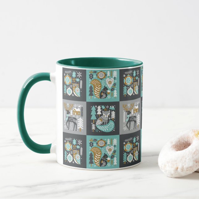 Taza Woodland Animals Snowflakes Navidades escandinavos (Con donut)