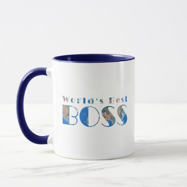 Taza World's Best Boss, Global Land Physical Map (Izquierda)