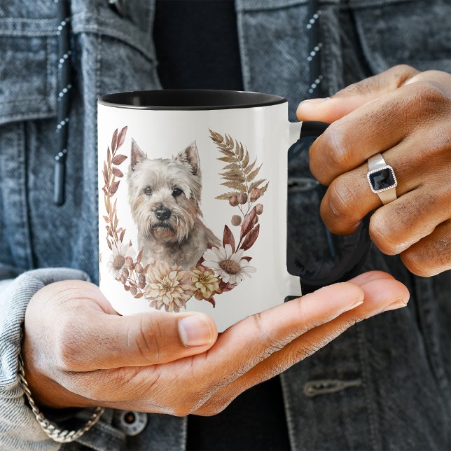 Taza Wreath de otoño del perro del territorio blanco de (Subido por el creador)