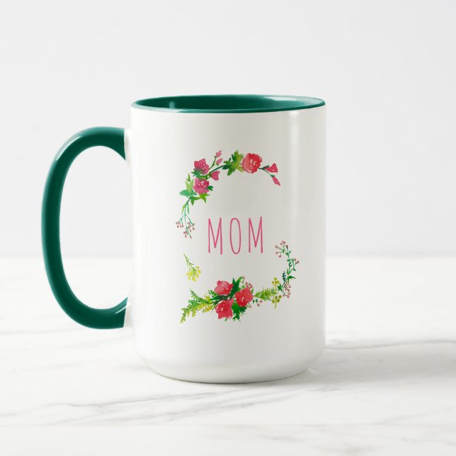 Taza Wreath floral de primavera roja y verde (Izquierda)