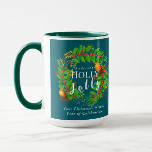 Taza Wreath Holly Jolly Family Dark Verde azulado