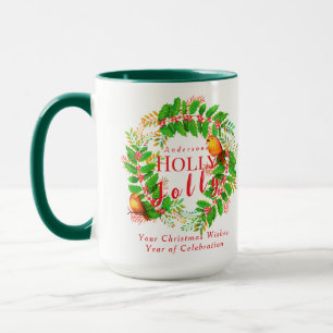 Taza Wreath Holly Jolly Family White