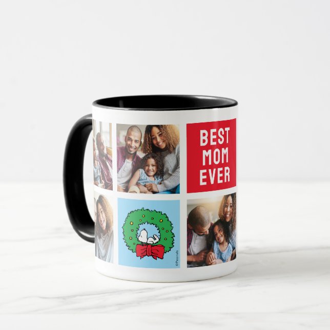 Taza Wreath, Navidades de Snoopy | Collage de fotos de  (Anverso izquierdo)