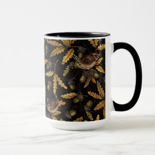 Taza Wrens y bellotas sobre negro