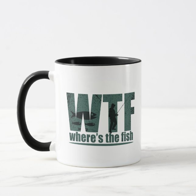 Taza WTF dónde está la pesca divertida de peces (Izquierda)