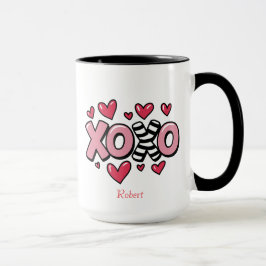 Taza XOXO feliz día de San Valentín corazones rojos lin