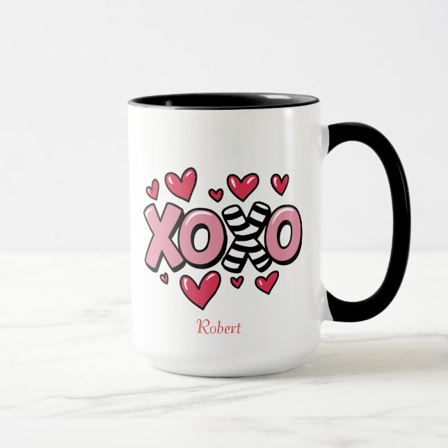 Taza XOXO happy Valentine's day cute red hearts (Derecha)
