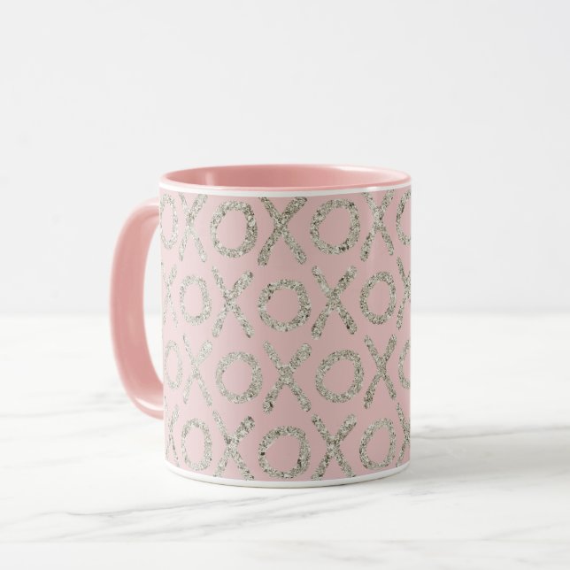 Taza XOXO plateado color rosa Rubor (Anverso izquierdo)