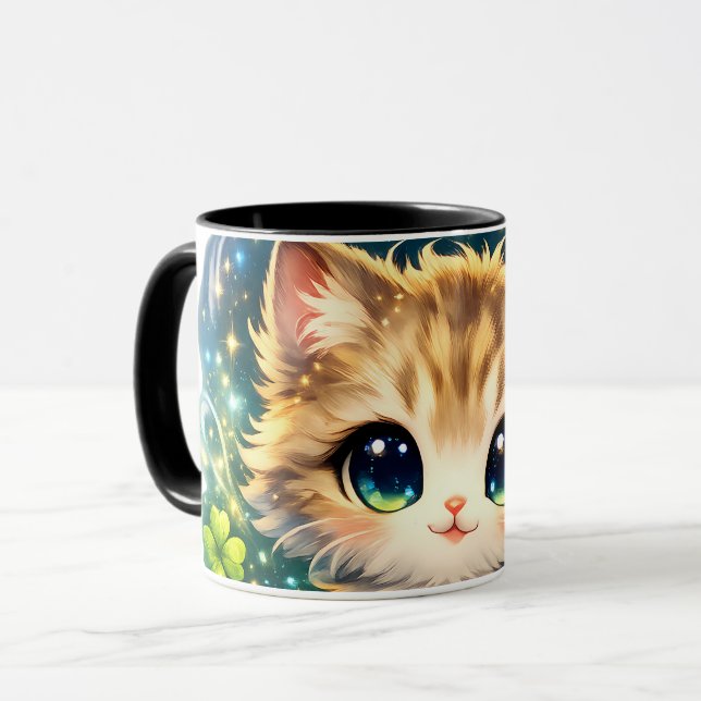 Taza y almohada de gato mágico adorable – Fantasía (Anverso izquierdo)
