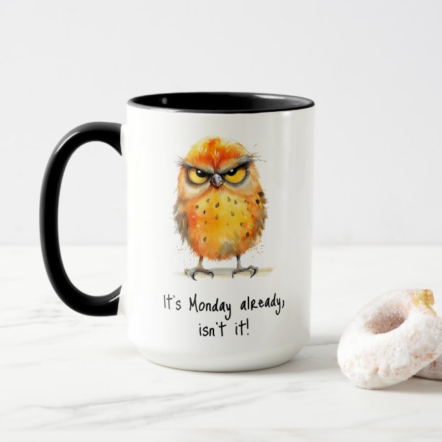Taza Ya es lunes, no es un café de pájaro gruñón (Con donut)