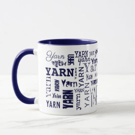 Taza YARN! Typography Blue Knitting Crochet
