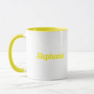Taza Yello Blanco Elegante Nombre Personalizado Favor d