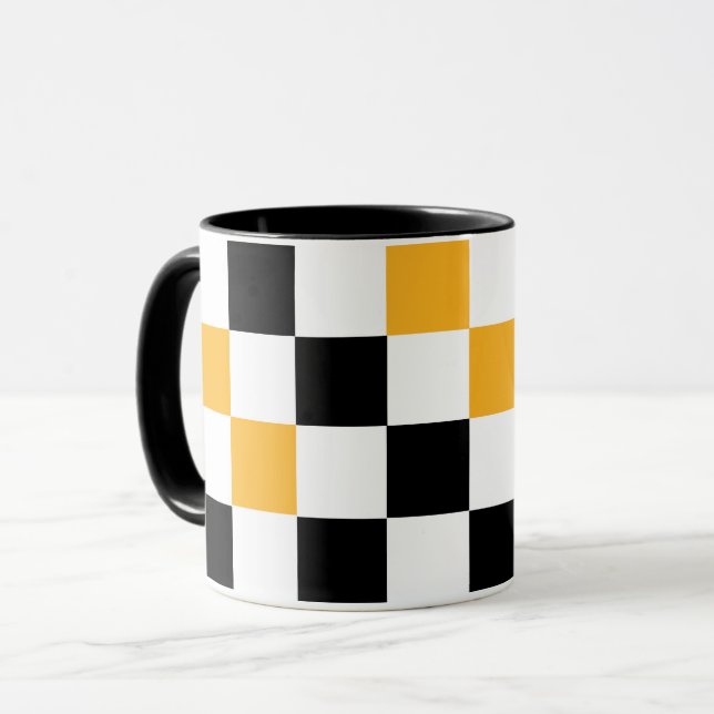 Taza Yellow Black White Checkered Pattern Design  (Anverso izquierdo)