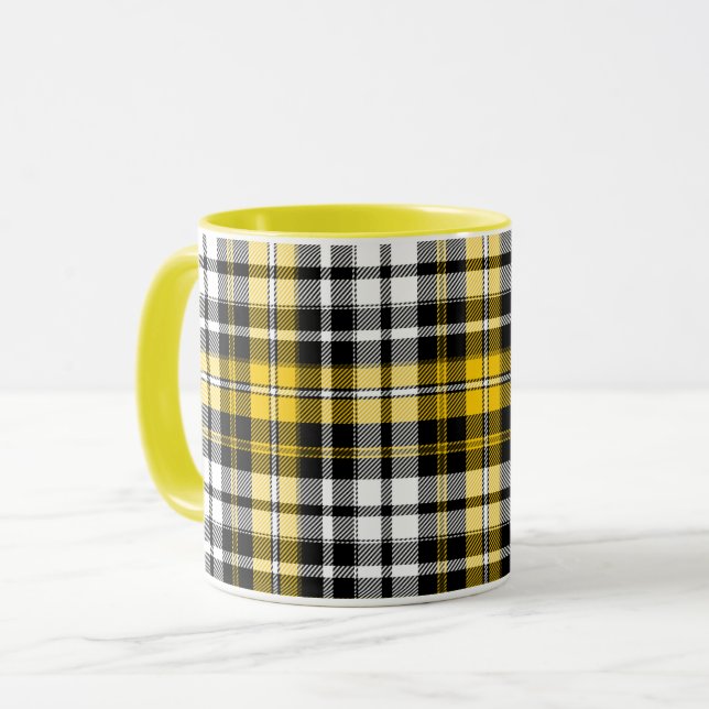 Taza Yellow Black White Plaid Tartan Pattern Design  (Anverso izquierdo)