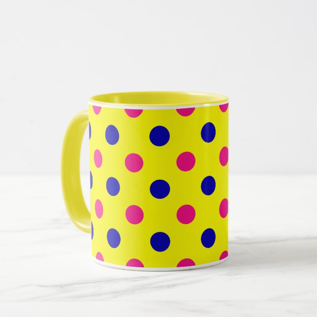 Taza Yellow Pink Blue Polka Dot Pattern (Anverso izquierdo)