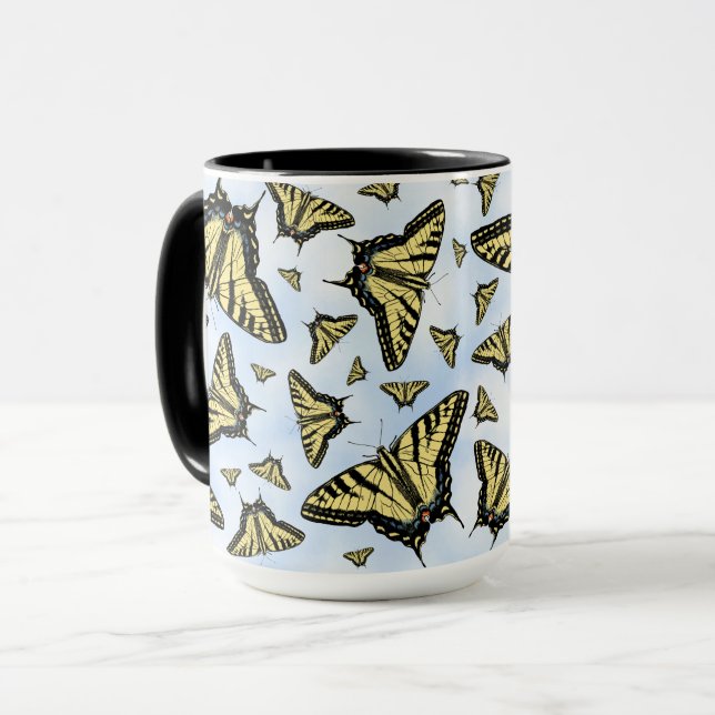Taza Yellow Swallowtail Butterflies on Blue Sky Pattern (Anverso izquierdo)